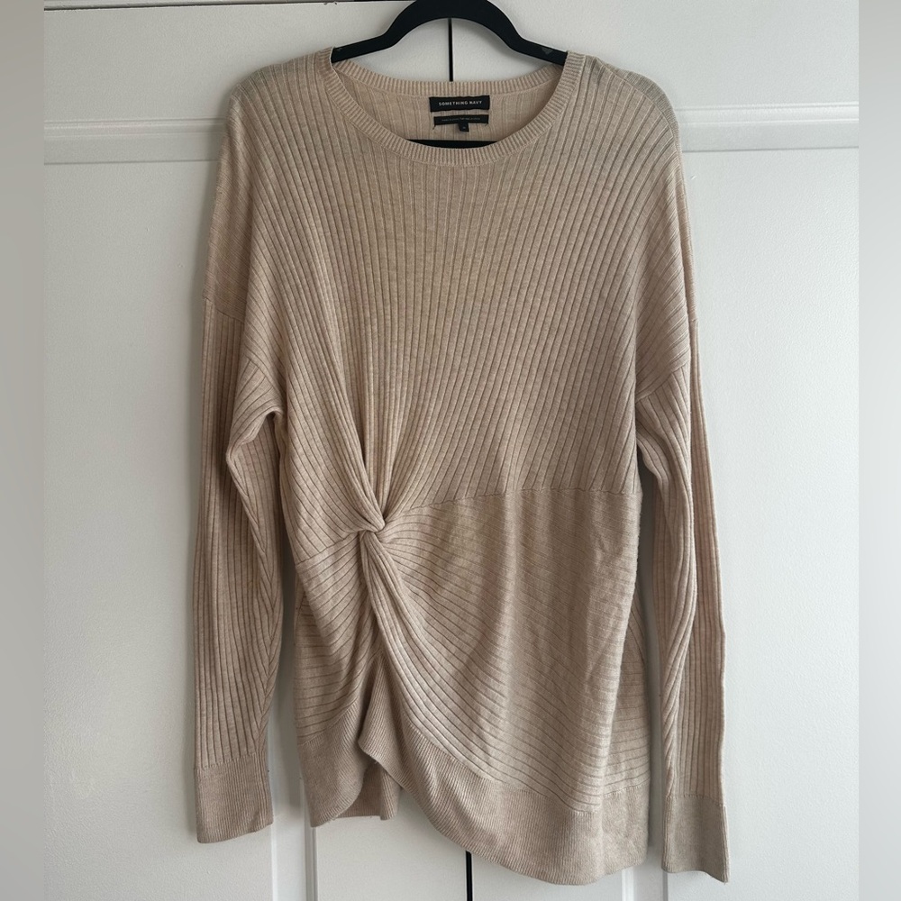 Something Navy Beige Crew Neck Sweater